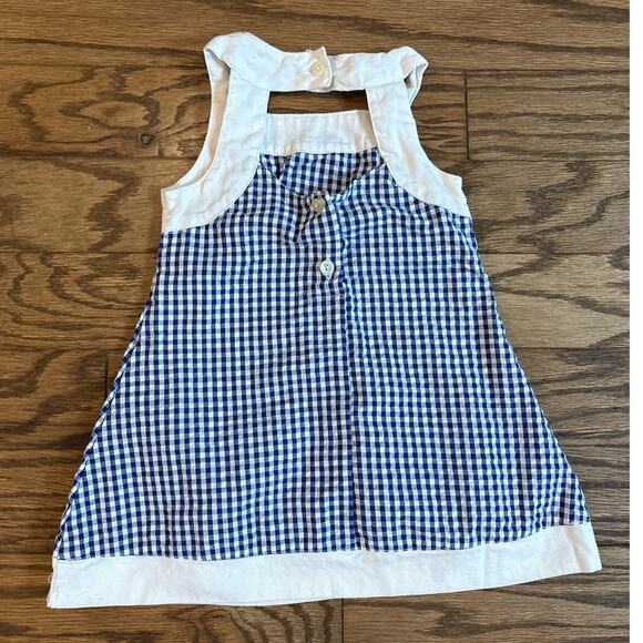 Youngland Baby Jumper Blue White Summer Flowers Applique 2T Gingham - Picture 3 of 4